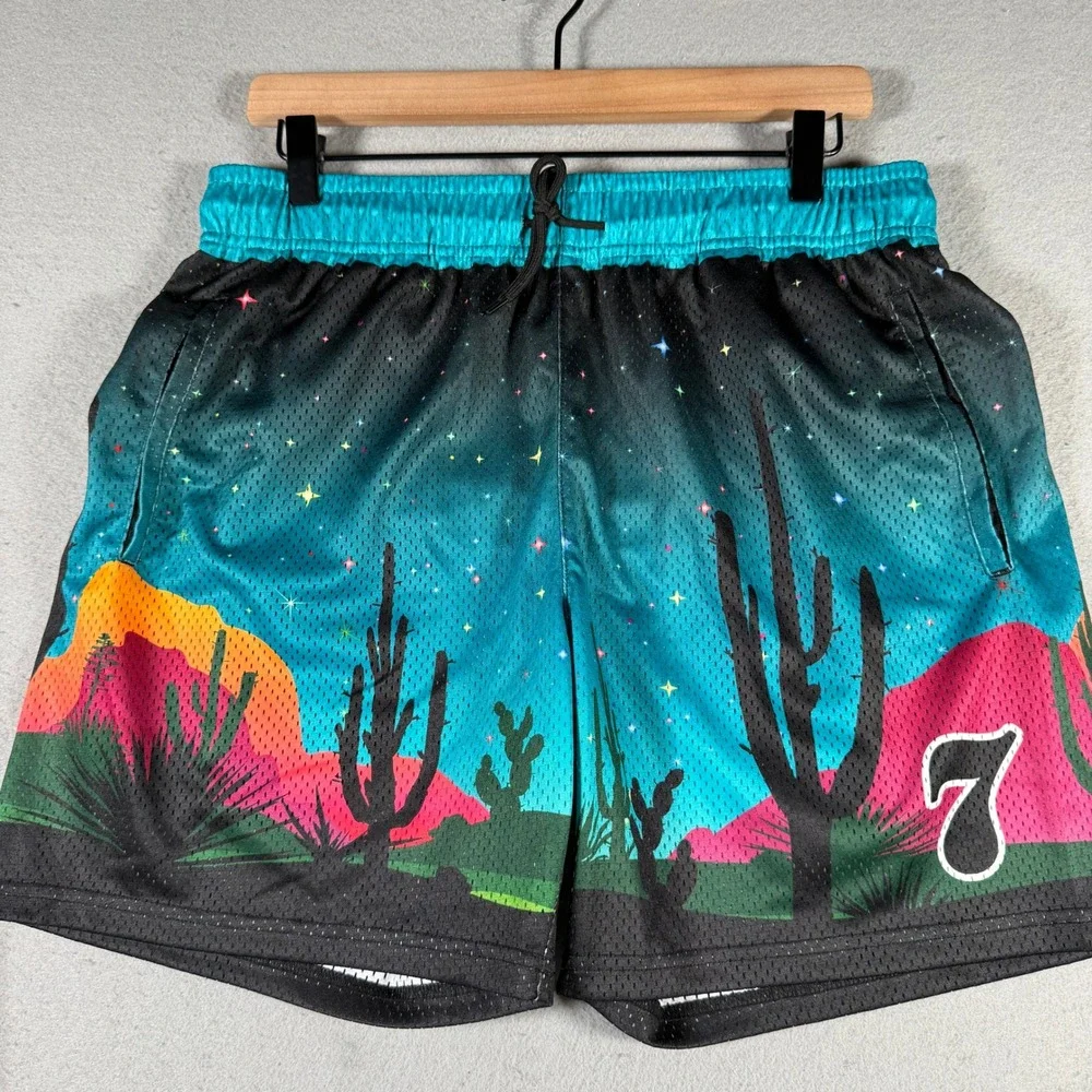 Section 7 Mens Desert Landscape Mesh Basketball Shorts Teal Black Medium‎ 32x6